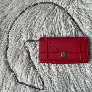 Christian Dior Diorama Croisiére Red Grained Calfskin Chain Wallet Crossbody Bag